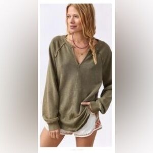 Pilcro Reworked Popover Notch Neck Sweatshirt Sz XL Terry Knit RawEdge Oversized